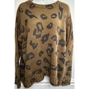 Wooden Ships Sweater S/M Pullover Mohair Blend Brown Animal Print Oversized